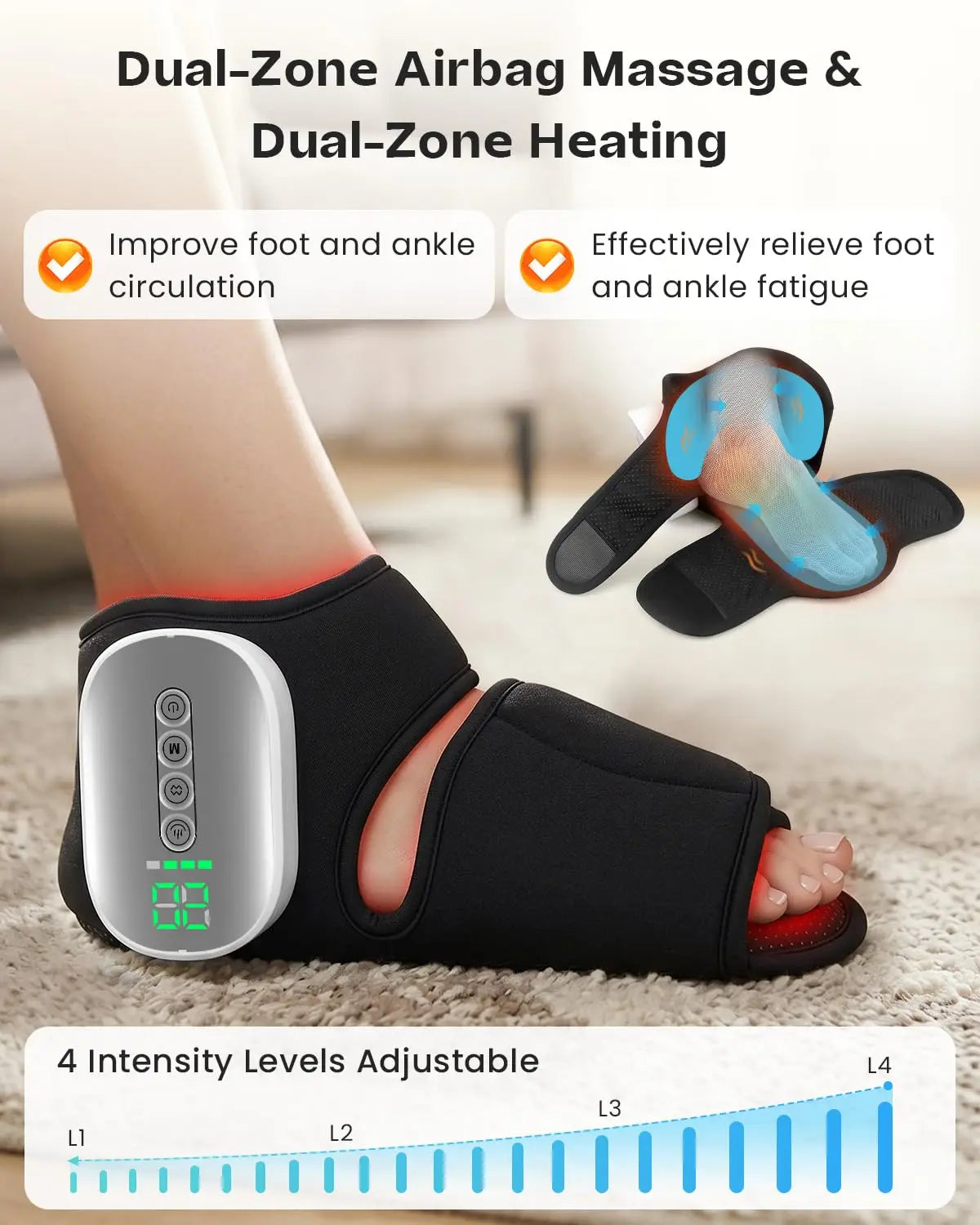 Heated Ankle And Foot Massager With Air Compression Therapy
