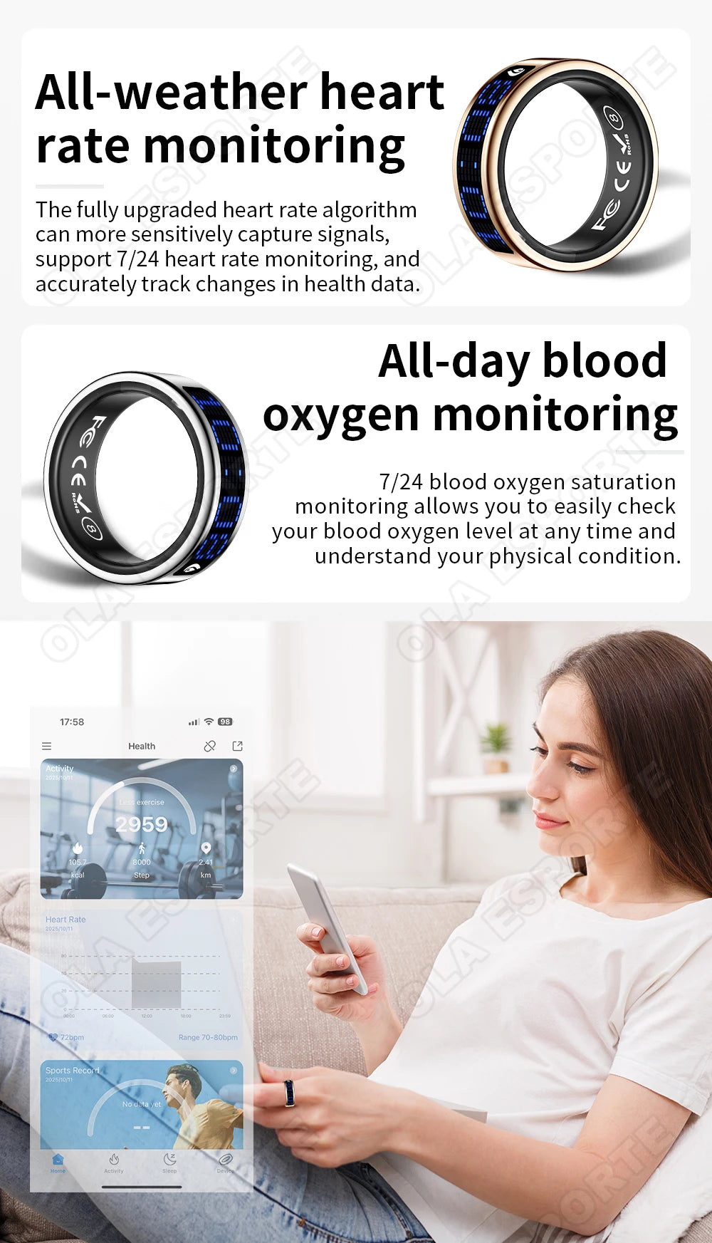 Ola Esporte Smart Ring With LED Display And Health Monitoring