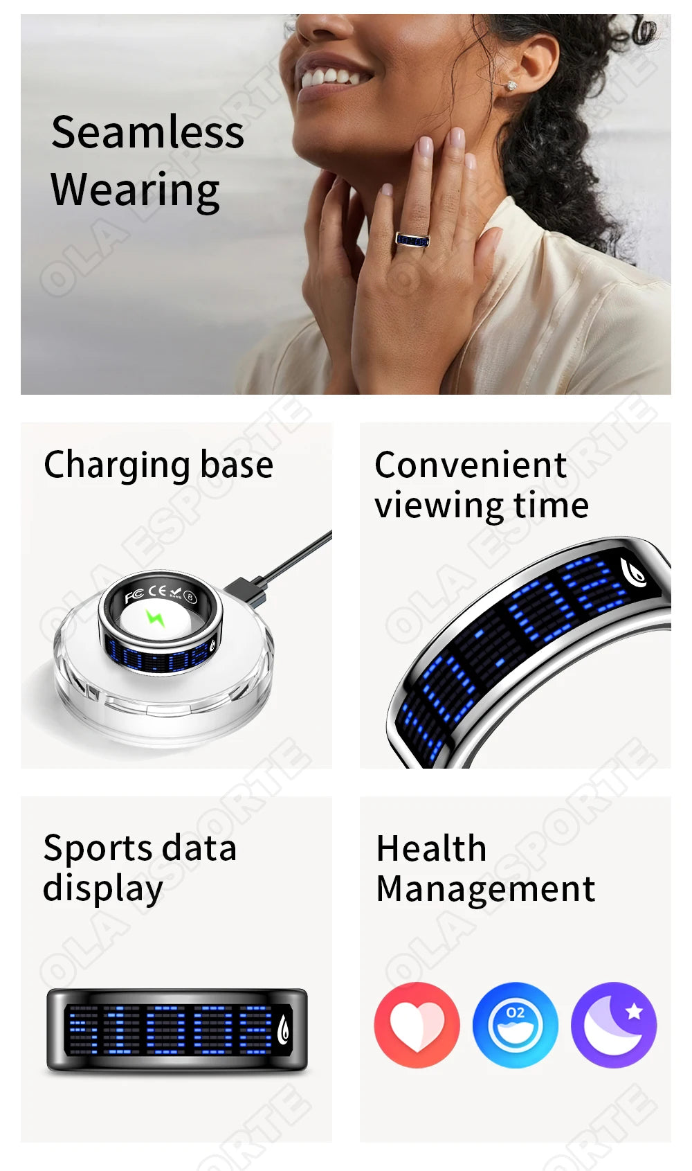 Ola Esporte Smart Ring With LED Display And Health Monitoring