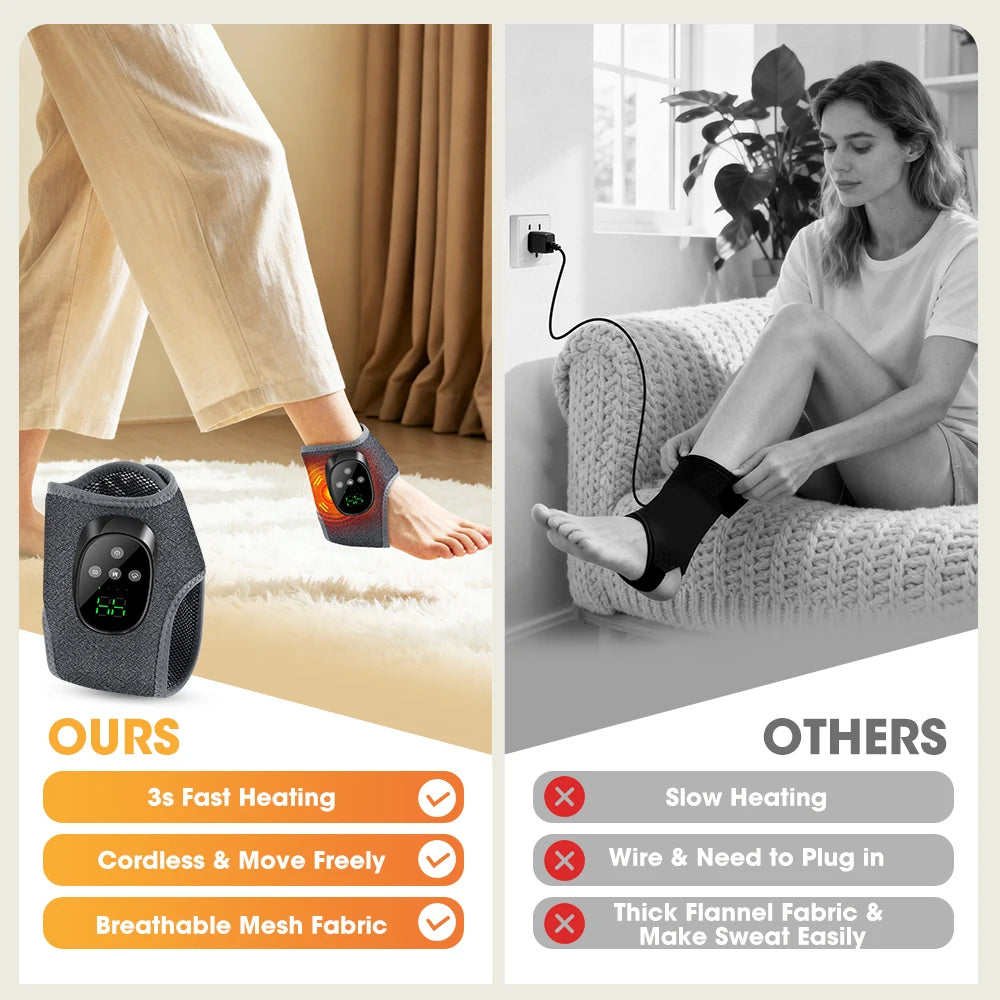 Hailicare Cordless Heated Electric Ankle Foot Massager With Vibrating Wrap