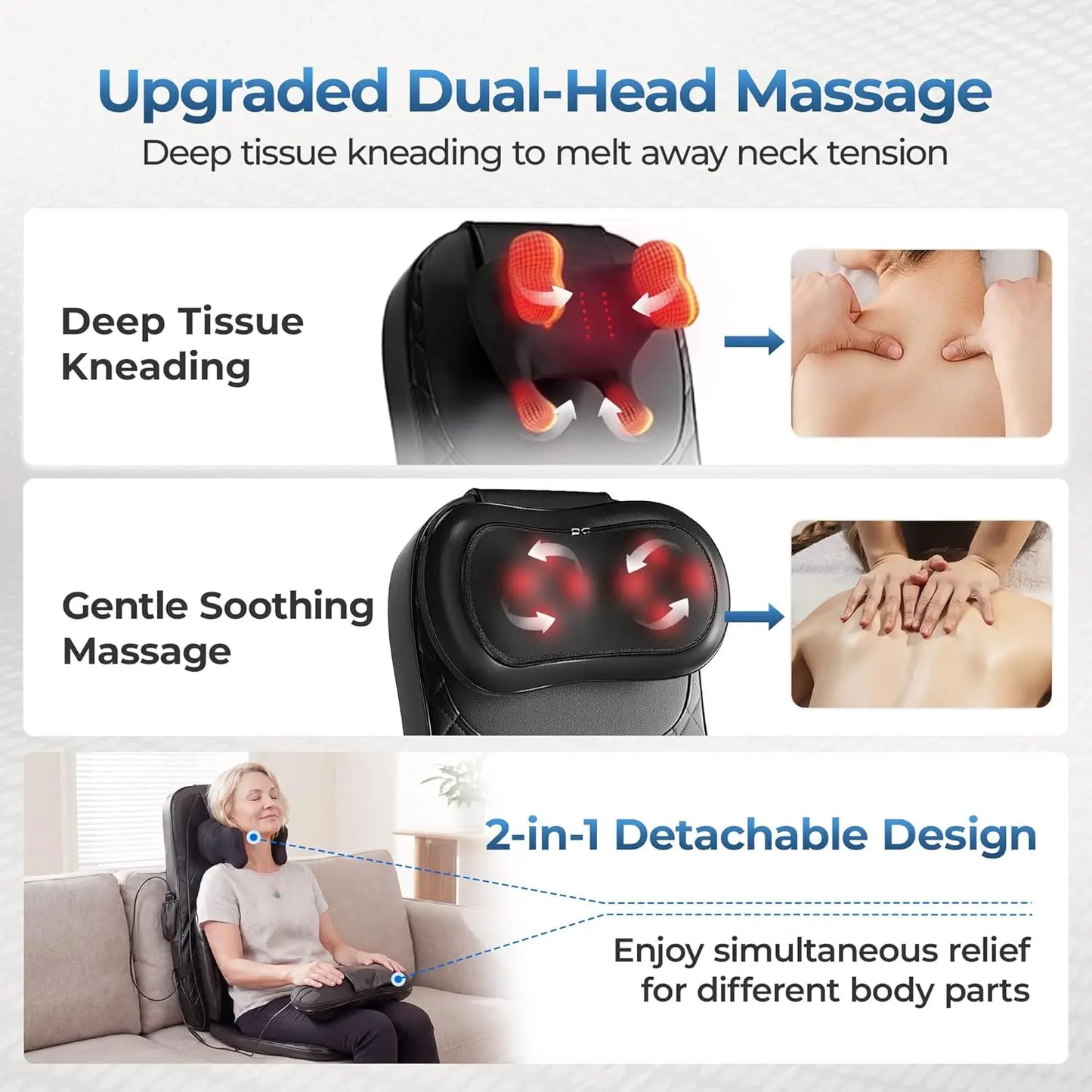 HOMEMASSA 3-in-1 Shiatsu Neck and Back Massage Cushion With Heat