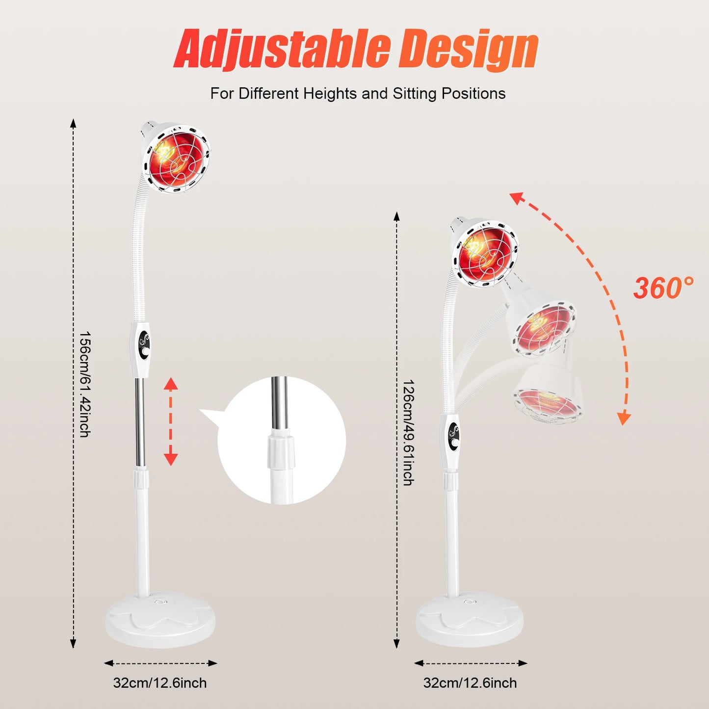 275W Adjustable Infrared Heat Lamp With Temperature Control
