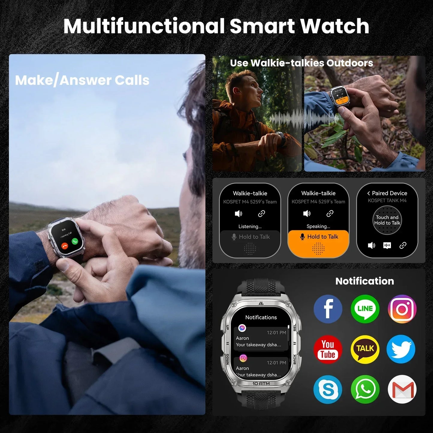 KOSPET Tank M4 Smart Watch GPS 10ATM Waterproof Health Monitor