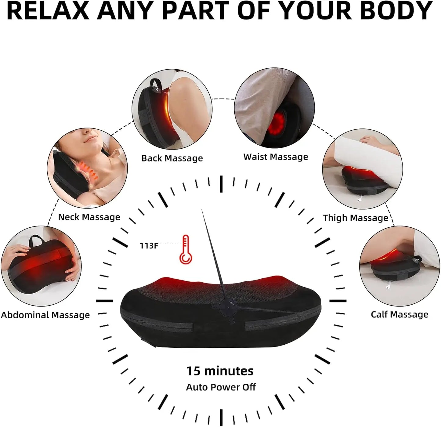 LEERCON Shiatsu 3D Kneading Back Massager With Heat Cordless