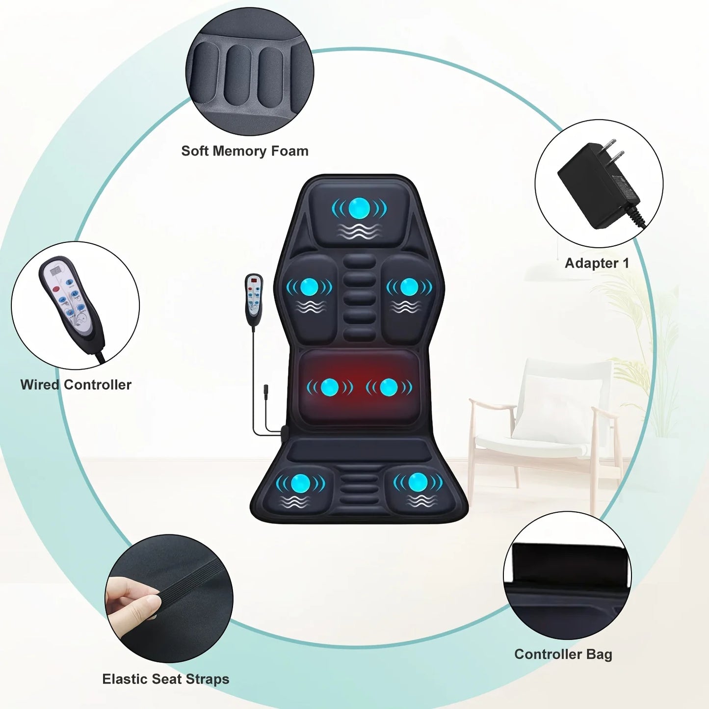 Himouta Heated Electric Back Massager Chair Cushion