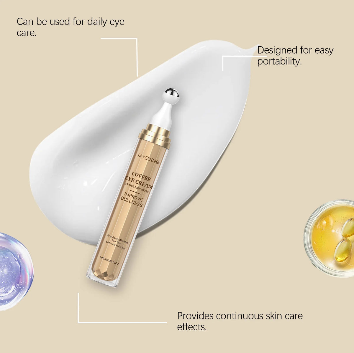 Jaysuing Coffee Eye Cream Roller For Dark Circles And Puffiness