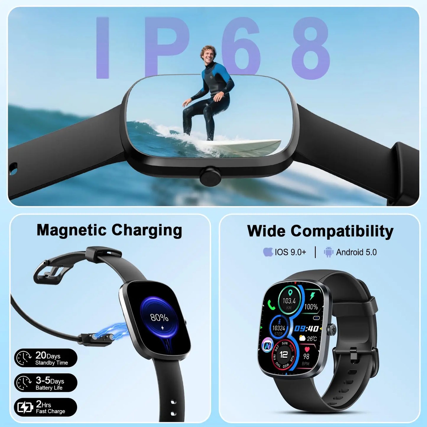Nerunsa AI Smart Watch With ChatGPT Voice Assistant 1.91 Inch HD Curved Display