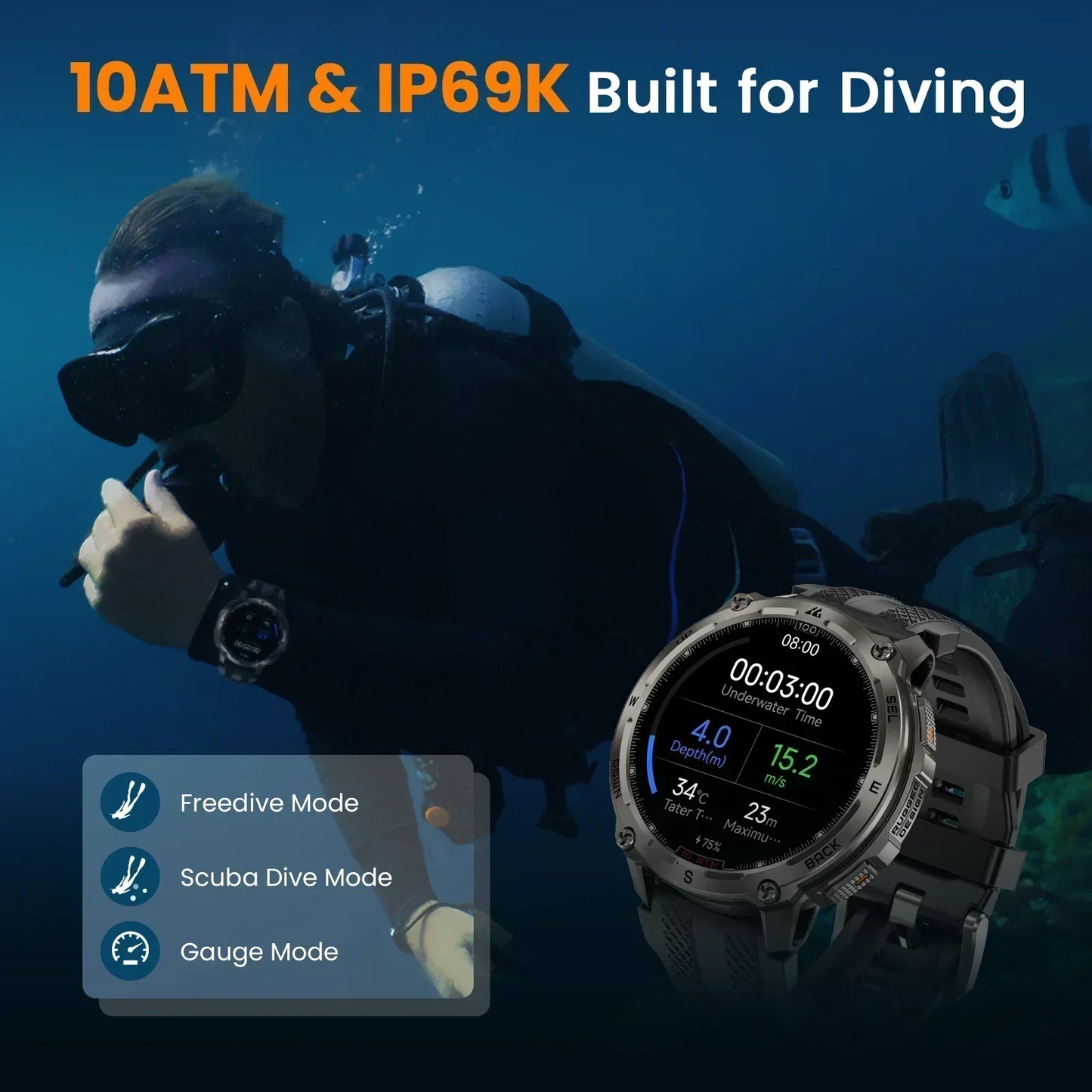 KOSPET Tank T4 Smartwatch GPS Offline Maps Heart Rate Monitoring