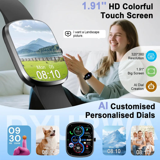 Nerunsa AI Smart Watch With ChatGPT Voice Assistant 1.91 Inch HD Curved Display