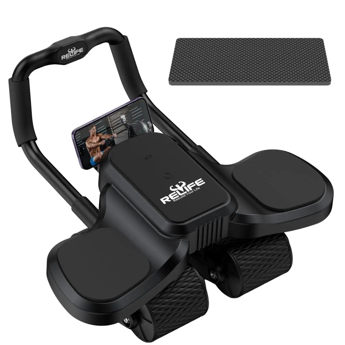 Automatic Rebound Four Wheel Ab Roller With Integrated Knee Mat