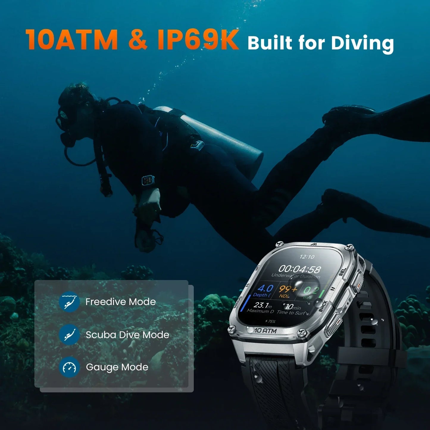 KOSPET Tank M4 Smart Watch GPS 10ATM Waterproof Health Monitor