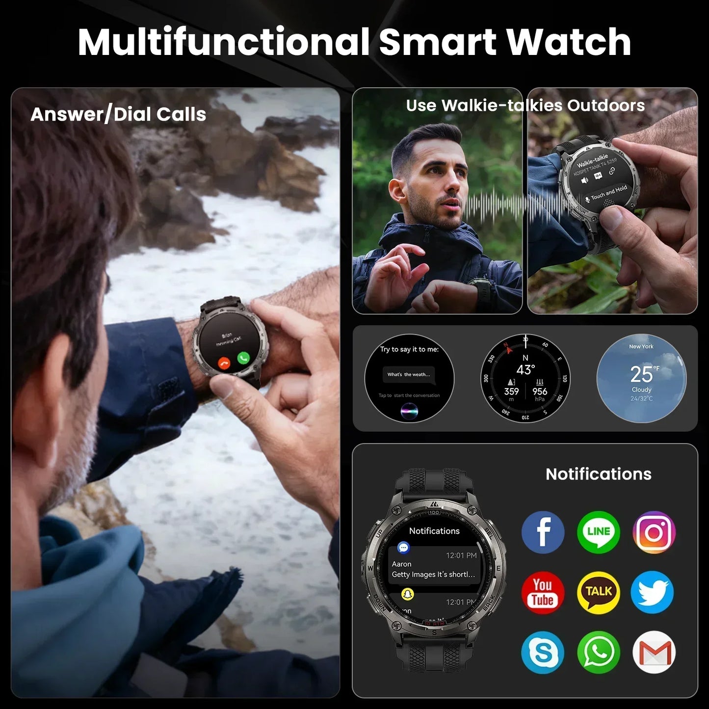 KOSPET Tank T4 Smartwatch GPS Offline Maps Heart Rate Monitoring