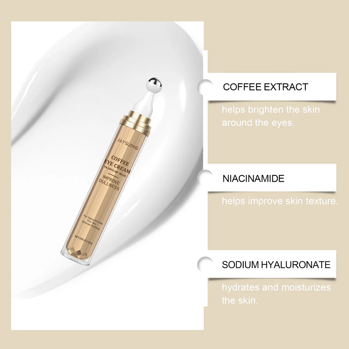 Jaysuing Coffee Eye Cream Roller For Dark Circles And Puffiness