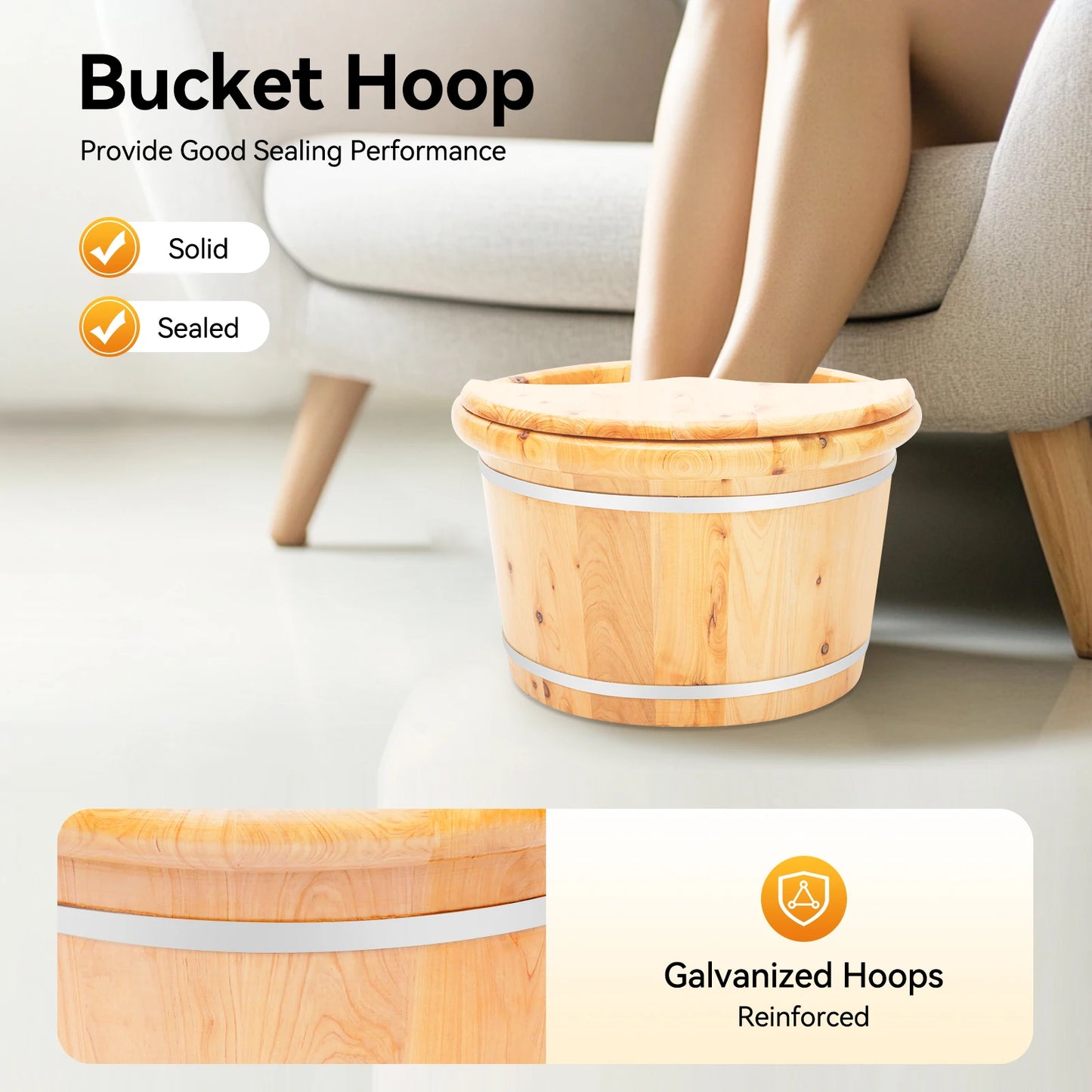 Cedar Wood Foot Bath Tub Featuring Integrated Wooden Massage Roller