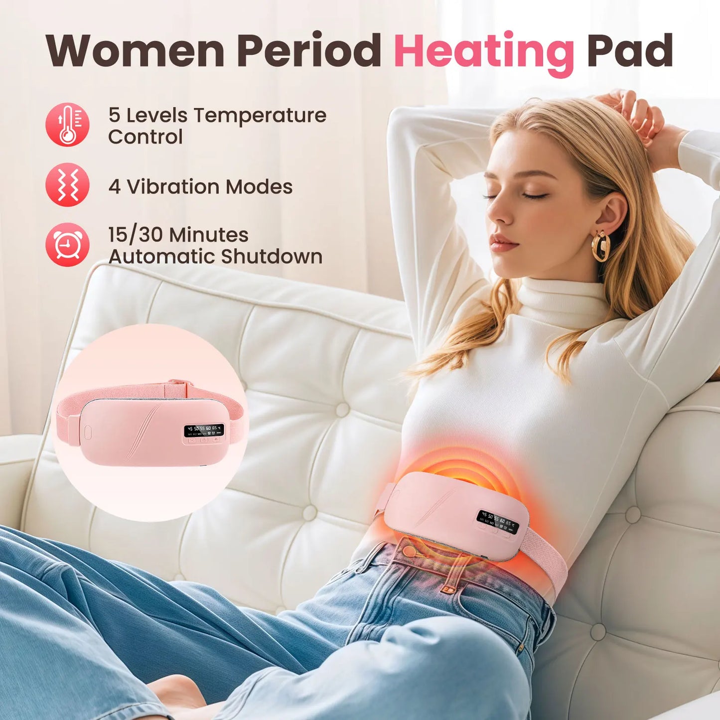 Pastsky Electric Heating Waist Massage Belt For Menstrual Cramp Relief