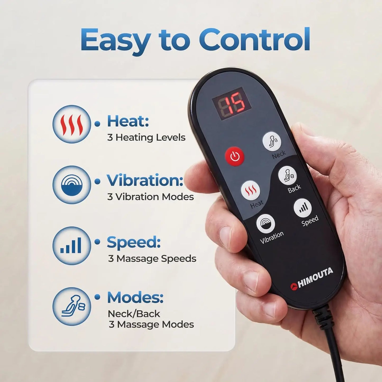 HOMEMASSA 3-in-1 Shiatsu Neck and Back Massage Cushion With Heat