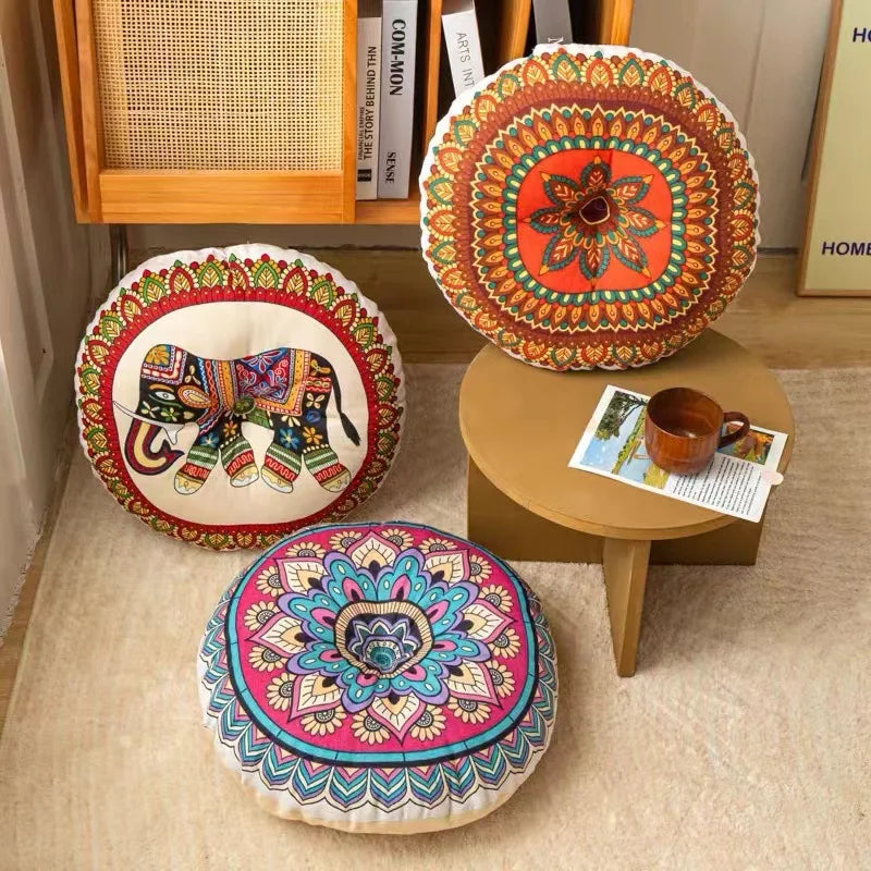 Vintage Round Futon Seat Cushion Bohemian Tatami Style Floor Cushion