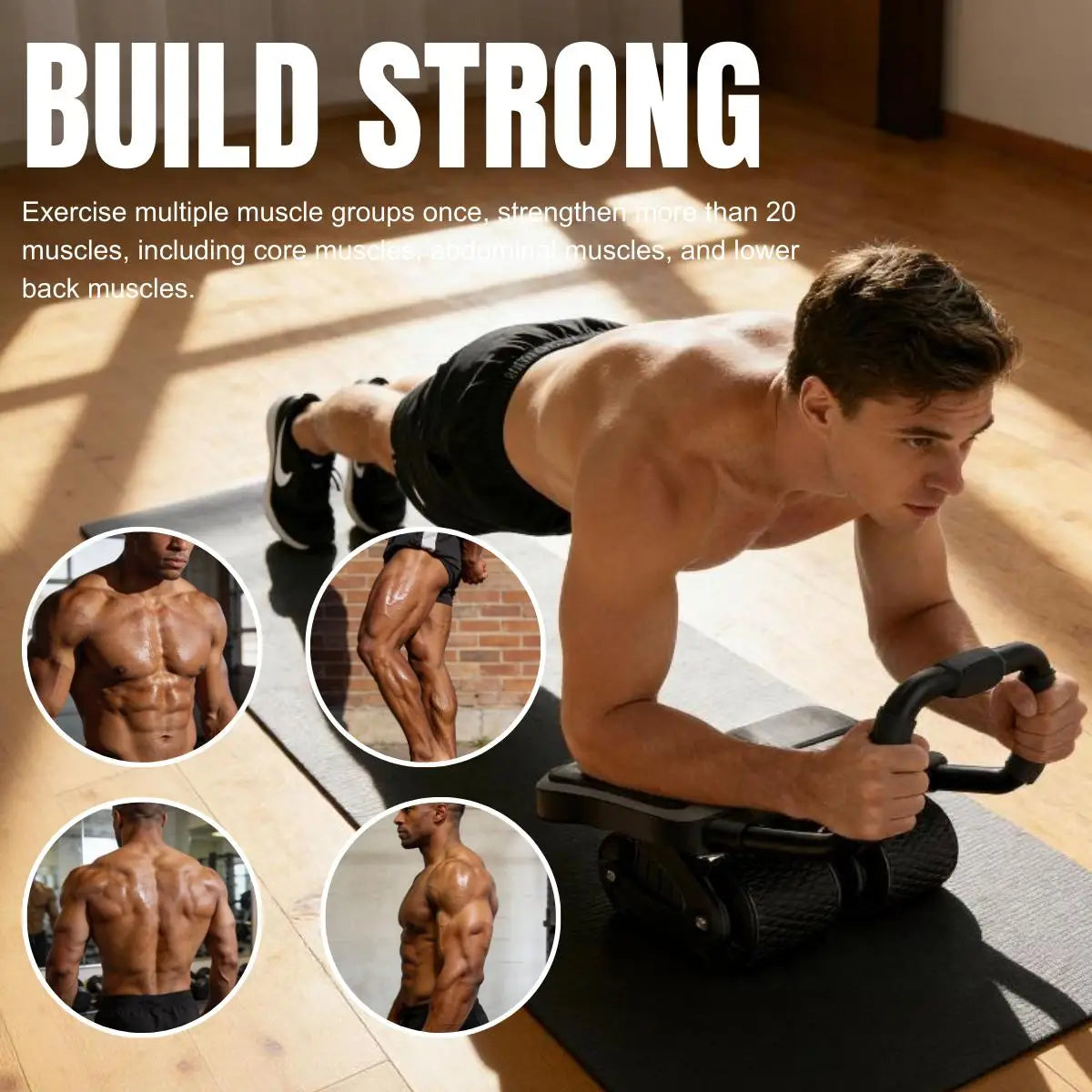 Automatic Rebound Four Wheel Ab Roller With Knee Pad