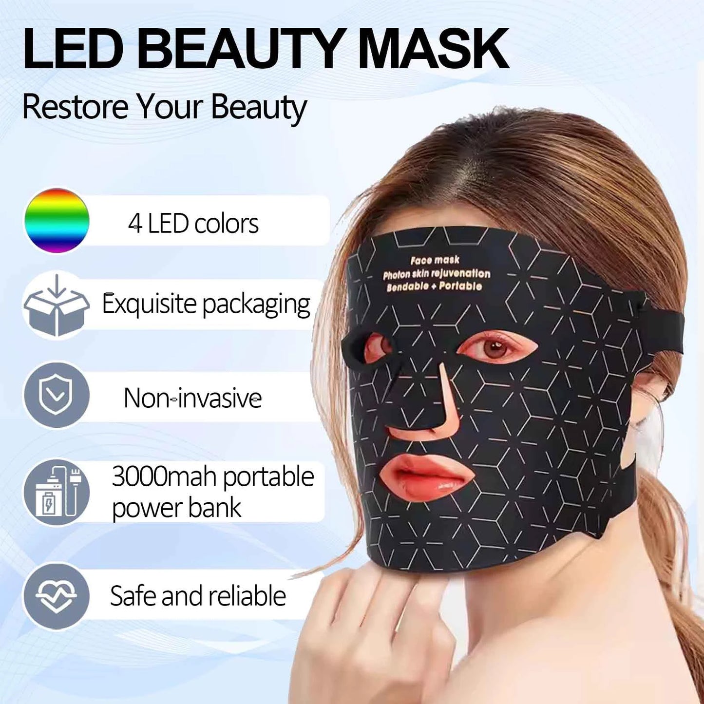 Portable Led Light Therapy Mask For Facial Skin Rejuvenation