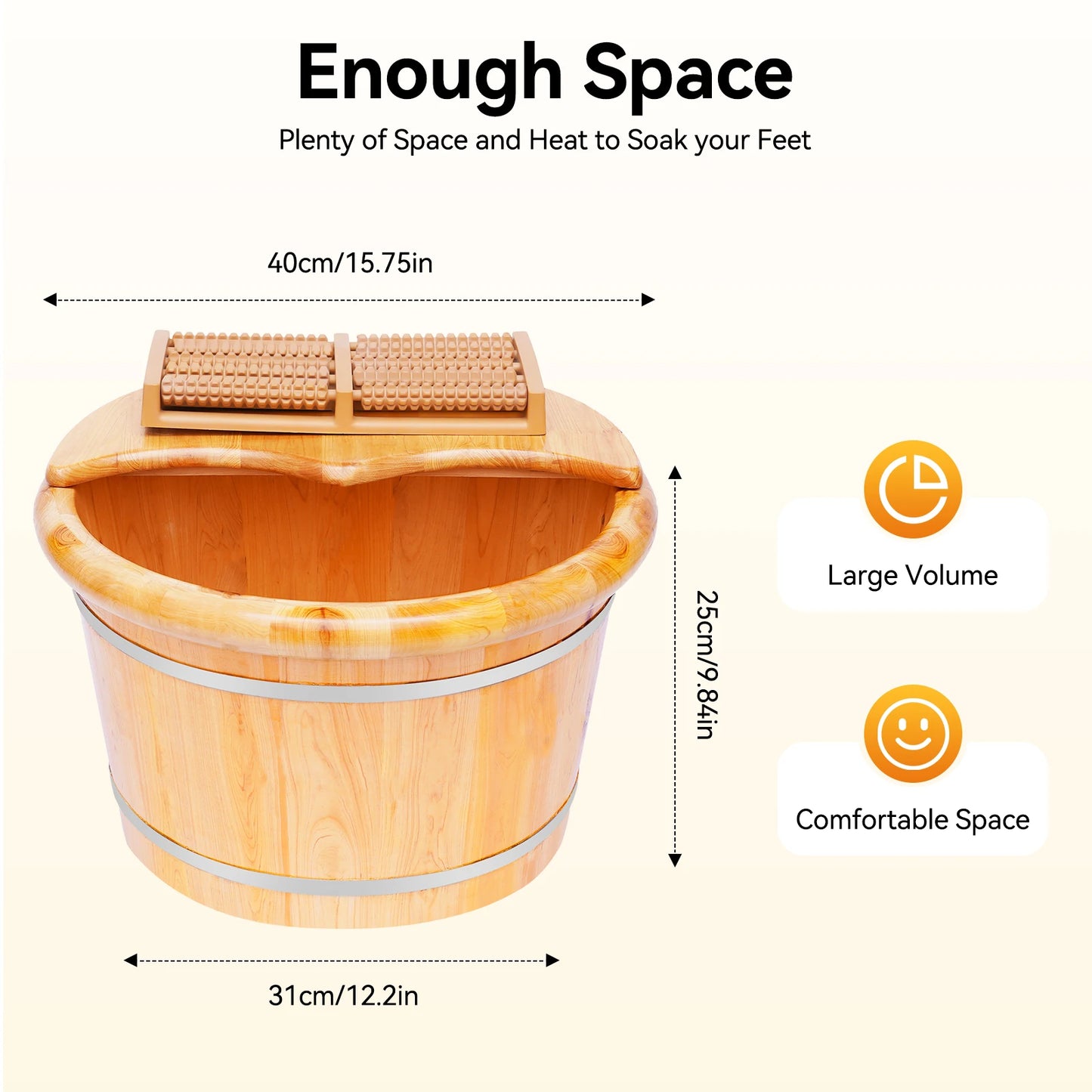 Natural Cedar Wood Foot Spa Bucket With Massage Roller Tub