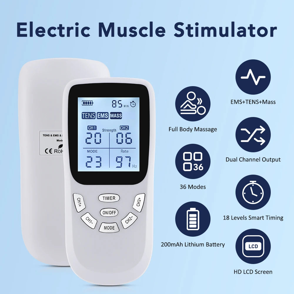 Rechargeable EMS TENS Muscle Stimulator Device With Digital Display