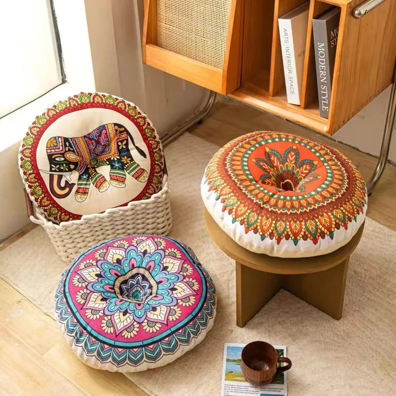 Vintage Round Futon Seat Cushion Bohemian Tatami Style Floor Cushion