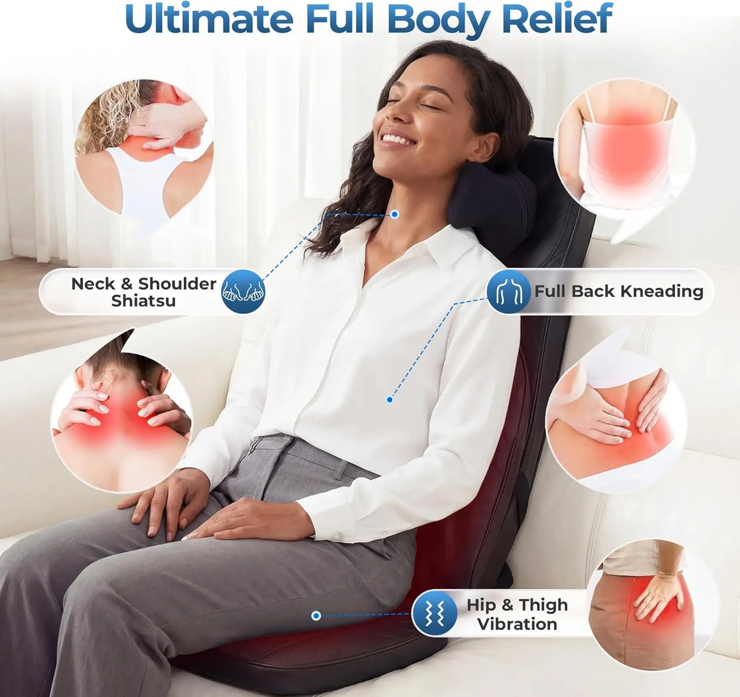 HOMEMASSA 3-in-1 Shiatsu Neck and Back Massage Cushion With Heat