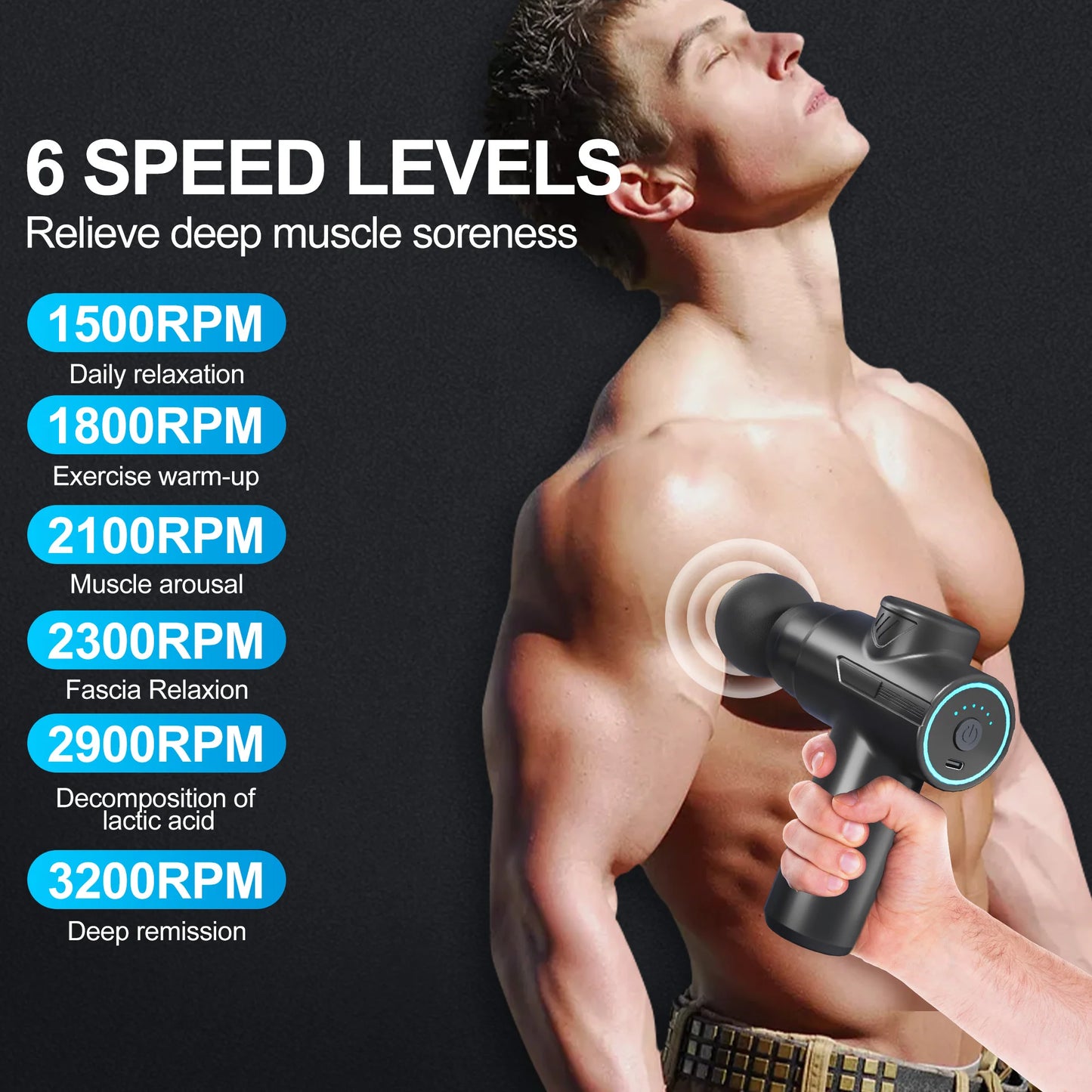 LEERCON Mini Massage Gun With 6 Speeds And 4 Heads