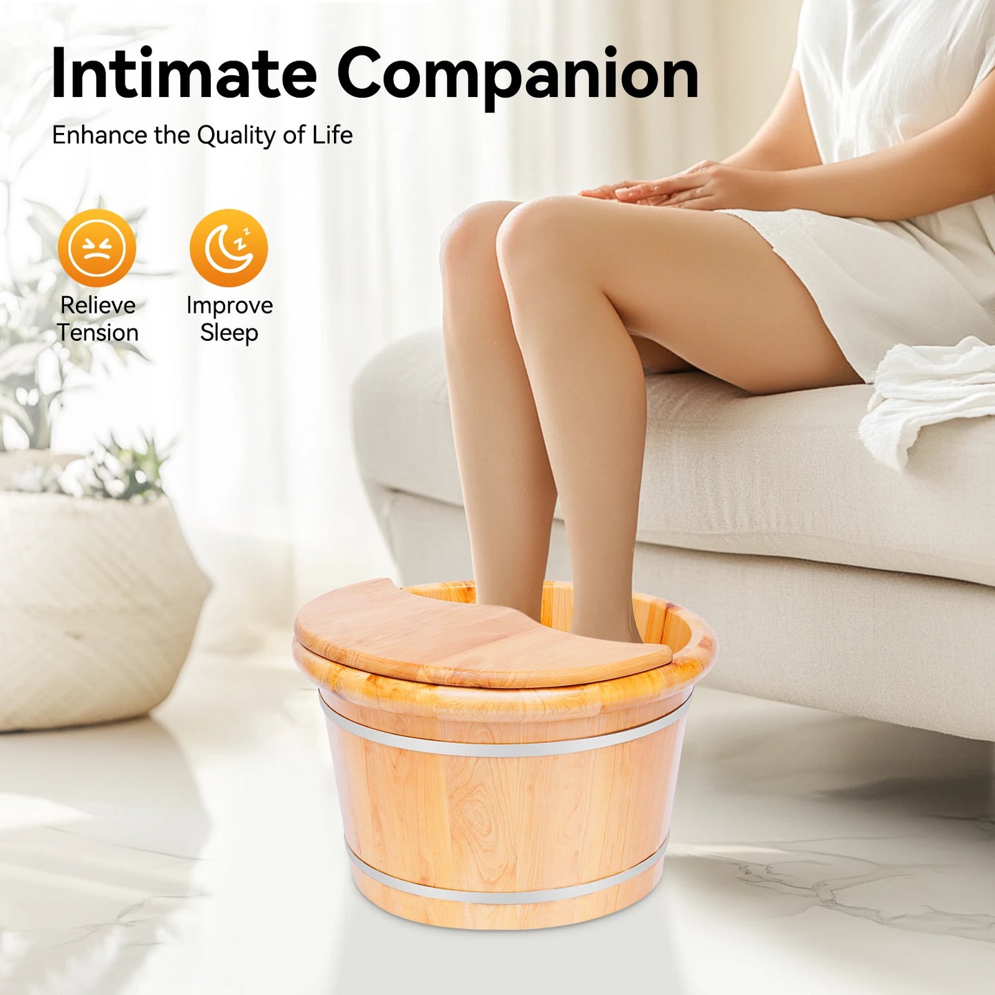 Cedar Wood Foot Bath Tub Featuring Integrated Wooden Massage Roller