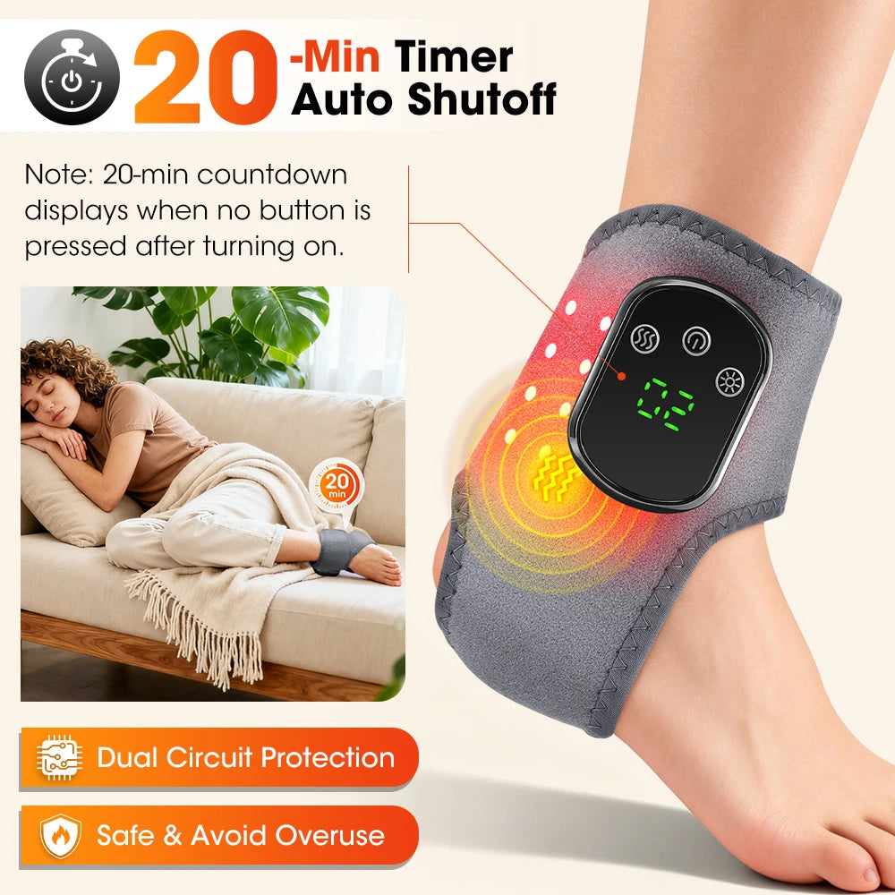 Hailicare Cordless Heated Ankle Massager With Red Light And Vibration