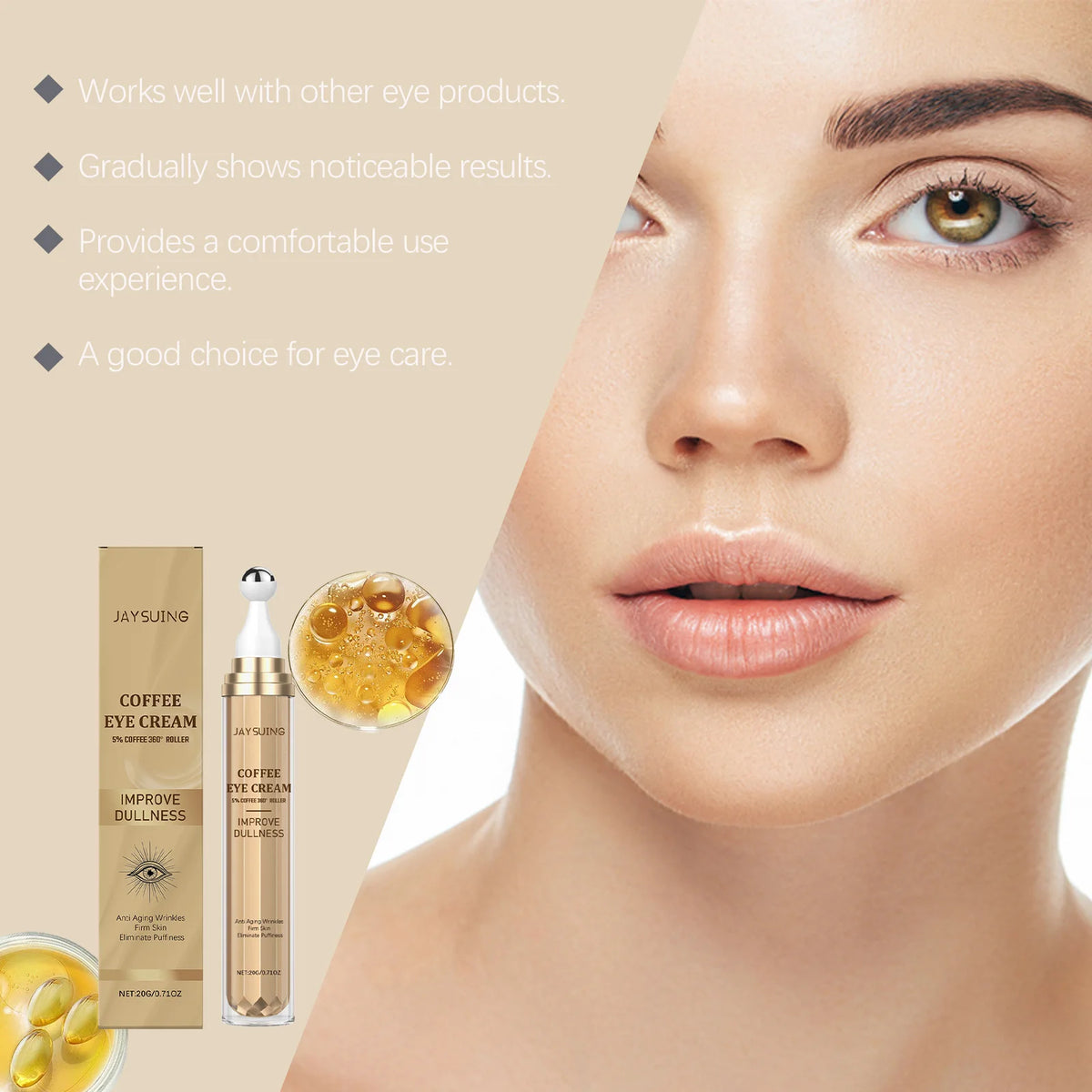 Jaysuing Coffee Eye Cream Roller For Dark Circles And Puffiness