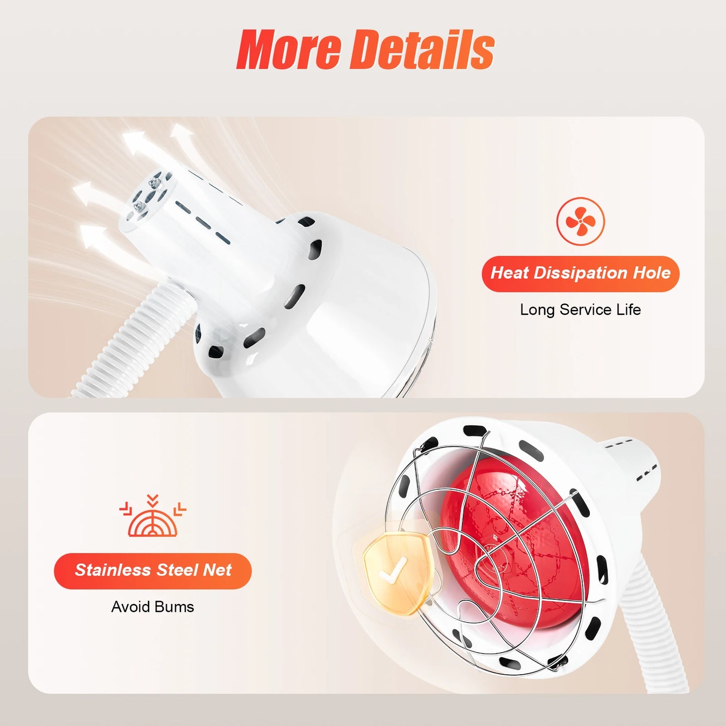 275W Adjustable Infrared Heat Lamp With Temperature Control